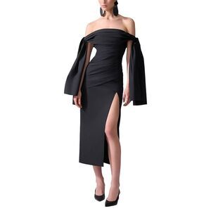 Carolina Herrera Womens Off Shoulder Tie Draped Midi Dress